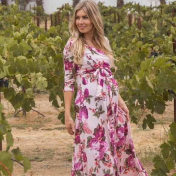 Pinkblush Dresses & Skirts - Light Pink Floral Draped Maxi Maternity Dress